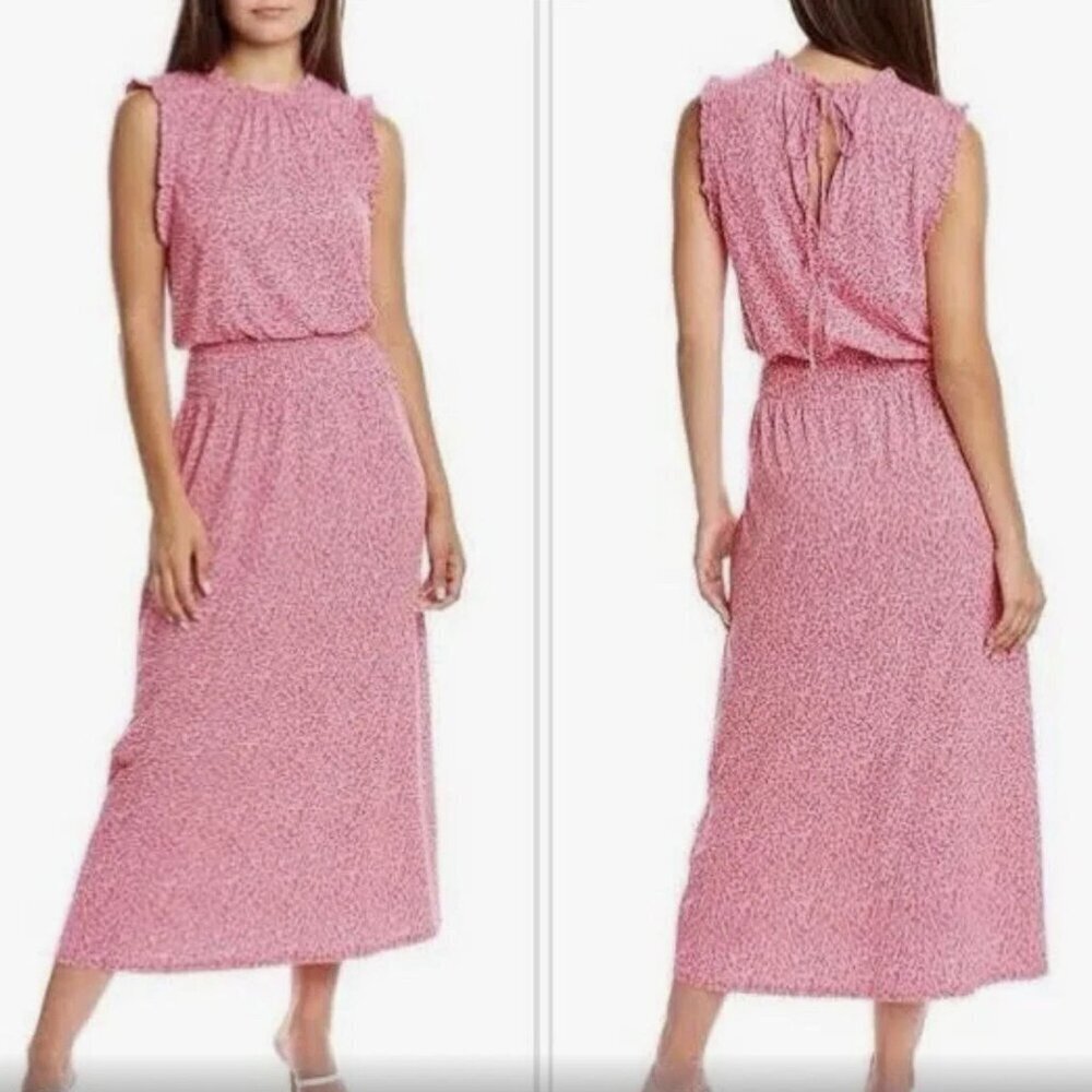 New! H by Halston Garden Scroll Bright Rose Maxi Dress Size Small 47653